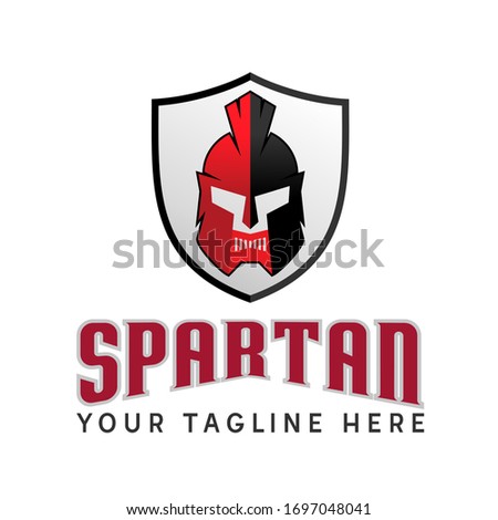 Simple and unique spartan or Gladiator helmet in guard or shield image graphic icon logo design abstract concept vector stock. Can be used as a symbol related to warrior or sport