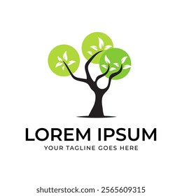 Simple Unique Tree Logo with Green Leaves Tree of Life Illustration Suitable for environmental companies