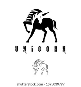 Simple and Unique Unicorn shape with negative space image graphic icon logo design abstract concept vector stock. Can be used as a symbol associated with animal or farm.