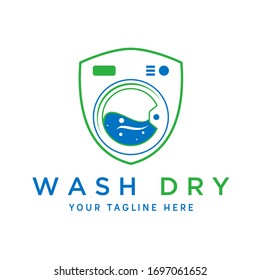 Simple and unique washing machine in shield or guard image graphic icon logo design abstract concept vector stock. Can be used as a symbol related to laundry or clean