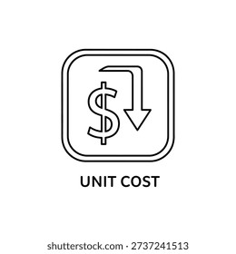 Simple unit cost icon in line art style for finance, pricing, budgeting, and business accounting visuals on white background.