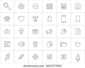 Simple Universal Line Icons. including business tools, technology, social media, and multimedia.
editable stroke