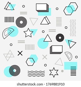 simple Universal trend halftone geometric shapes with bright bold blue elements composition. Design elements for Magazine, billboard, sale etc.