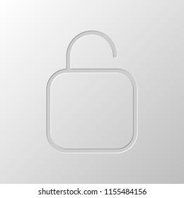 Simple unlock. Linear, thin outline. Paper design. Cutted symbol. Pitted style