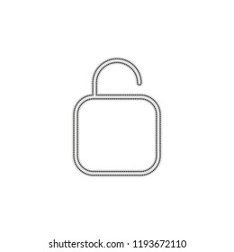 Simple unlock. Linear, thin outline. Dotted outline silhouette with shadow on white background