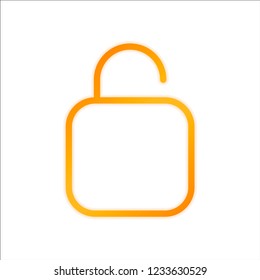 Simple unlock. Linear, thin outline. Orange sign with low light on white background