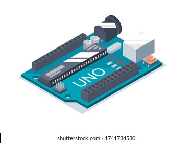 Simple uno board micro controller pcb board isometric isolated