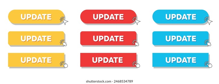 Simple Update Web Button Set with hand pointer or arrow pointer modern minimal style vector