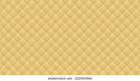 Simple upholstery quilted background. Gold leather texture sofa backdrop. Vector illustration