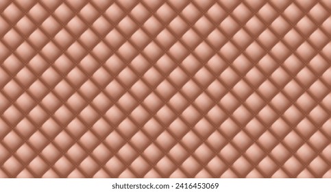 Simple upholstery quilted background. Quilted stitched background pattern. Brown leather texture sofa backdrop. Seamless texture quilted background