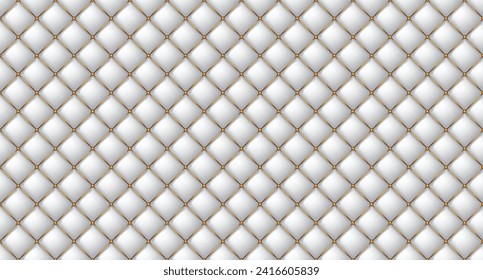 Simple upholstery quilted background. Quilted stitched background pattern. White leather texture sofa backdrop. Seamless texture quilted background