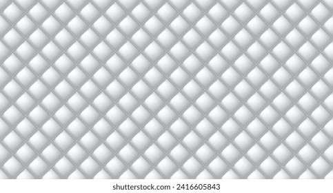 Simple upholstery quilted background. Quilted stitched background pattern. White leather texture sofa backdrop. Seamless texture quilted background