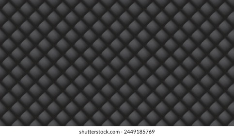 Simple upholstery quilted background. Quilted stitched background pattern. Black leather texture sofa backdrop. Seamless texture quilted background