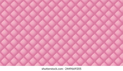 Simple upholstery quilted background. Quilted stitched background pattern. Pink leather texture sofa backdrop. Seamless texture quilted background