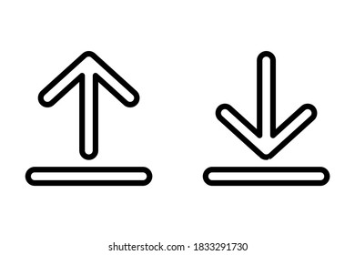 Simple upload and download button in black with an underline. vector illustration, outline design style