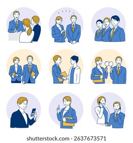 Simple Upper Body Set of Business Men and Women in Suits