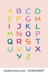 Simple Uppercase Alphabet Poster. Colorful Chart for Pre School, Toddler or Kid. Printable Vector