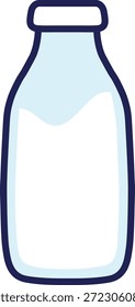 Una simple botella de vidrio transparente vertical con cuello estrecho y contorno azul en un estilo de Vector plano.