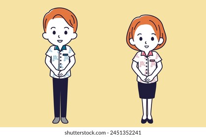 Simple upright illustration of a man and woman in business vector   Kariyushi   Aloha shirt