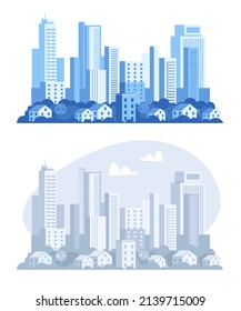 Simple urban city town design element vector flat illustration set
