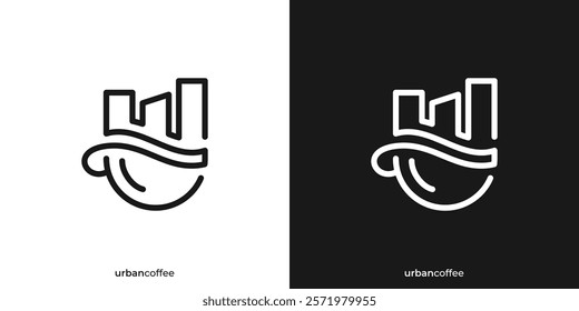 Simple Urban Coffee Logo. Abstract Coffee Cup and Building Graphic Icons. Coffee City Logo Design Template.