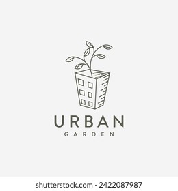 Simple Urban Garden logo, building leaf vector design