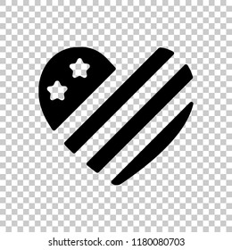 simple USA flag icon. Heart shape. On transparent background.