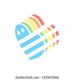 simple USA flag icon. Heart shape. Stack of colorful isometric icons on white background