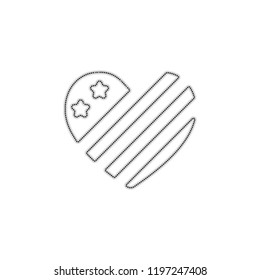 simple USA flag icon. Heart shape. Dotted outline silhouette with shadow on white background