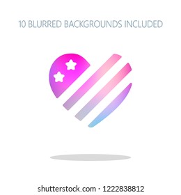 simple USA flag icon. Heart shape. Colorful logo concept with simple shadow on white. 10 different blurred backgrounds included