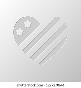 simple USA flag icon. Heart shape. Paper design. Cutted symbol. Pitted style