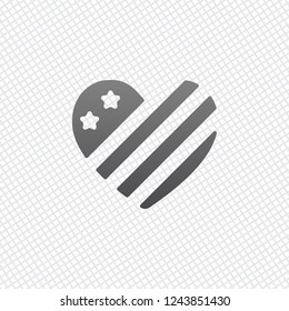 simple USA flag icon. Heart shape. On grid background