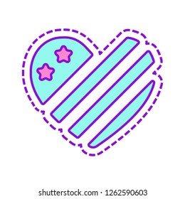 simple USA flag icon. Heart shape. Colored sketch with dotted border on white background