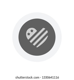 simple USA flag icon. Heart shape. Icon in colored circle with gray bold border. Web button, modern flat design