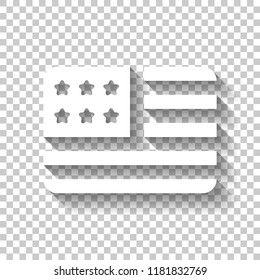 simple USA flag icon. Rectangle shape. White icon with shadow on transparent background