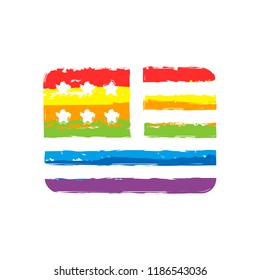 simple USA flag icon. Rectangle shape. Drawing sign with LGBT style, seven colors of rainbow (red, orange, yellow, green, blue, indigo, violet