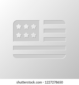 simple USA flag icon. Rectangle shape. Paper design. Cutted symbol. Pitted style