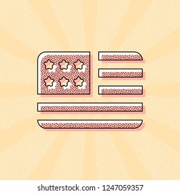 simple USA flag icon. Rectangle shape. Vintage retro typography with offset printing effect. Dots poster with comics pop art background