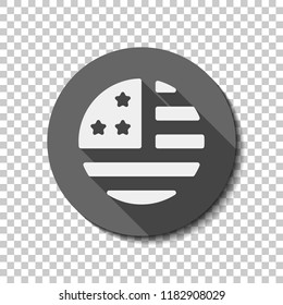 simple USA flag icon. Round shape. flat icon, long shadow, circle, transparent grid. Badge or sticker style