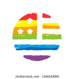 simple USA flag icon. Round shape. Drawing sign with LGBT style, seven colors of rainbow (red, orange, yellow, green, blue, indigo, violet