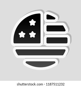 simple USA flag icon. Round shape. Sticker style with white border and simple shadow on gray background