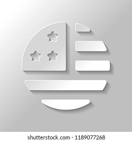 simple USA flag icon. Round shape. Paper style with shadow on gray background