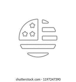 simple USA flag icon. Round shape. Dotted outline silhouette with shadow on white background