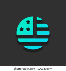 simple USA flag icon. Round shape. Colorful logo concept with soft shadow on dark background. Icon color of azure ocean