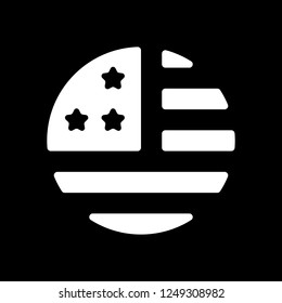 simple USA flag icon. Round shape. White icon on black background. Inversion