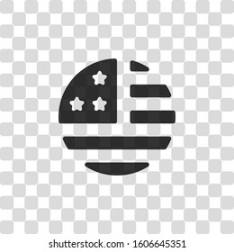 Simple USA Flag Icon. Round Shape. Black Symbol On Transparency Grid