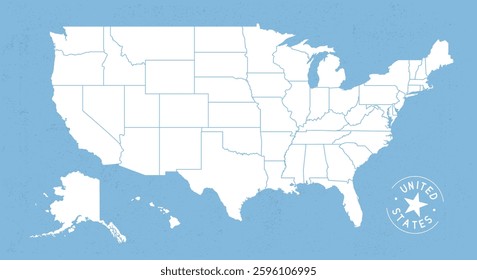 Simple USA map with state borders. USA map template. United States of America map isolated on blue background. Vector illustration