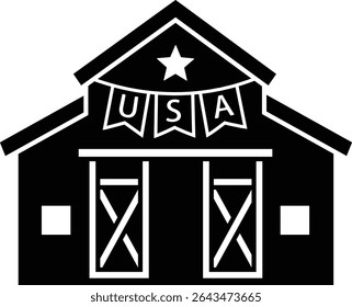 Simples EUA Patriotic Barn silhueta Vetor ilustração.
Projeto de silhueta American Farmhouse do Dia da Independência.
Decoração do celeiro de 4 de julho.
Fundo transparente.
