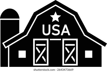 Simples EUA Patriotic Barn silhueta Vetor ilustração.
Projeto de silhueta American Farmhouse do Dia da Independência.
Decoração do celeiro de 4 de julho.
Fundo transparente.