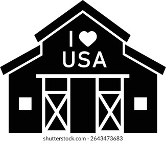 Simples EUA Patriotic Barn silhueta Vetor ilustração.
Projeto de silhueta American Farmhouse do Dia da Independência.
Decoração do celeiro de 4 de julho.
Fundo transparente.